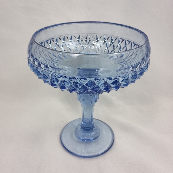 Vintage 60s‎ Indiana Glass Diamond Point Footed Blue Ice Pedestal Compote Dish - Picture 2 of 8